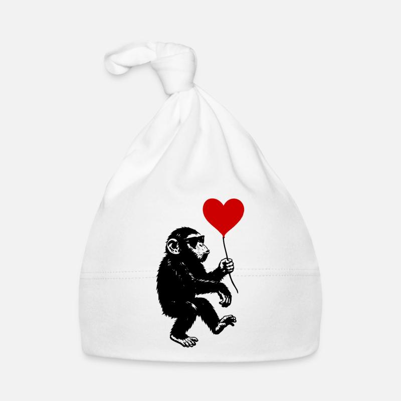 Affe mit rotem Herz Ballon Baby Bio-Mütze