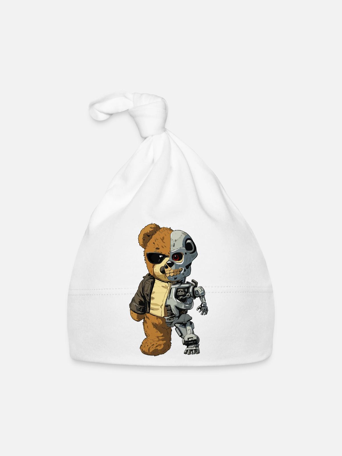 Ours Robot Cyborg - Bonnet bio Bébé - blanc - Devant
