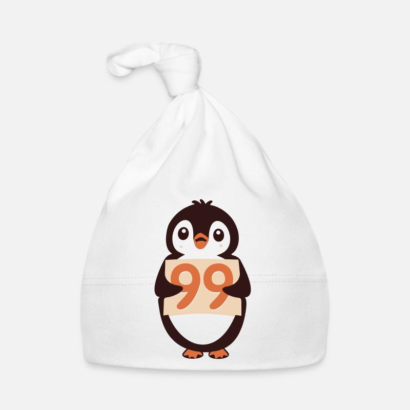Süßer Pinguin hält ein Schild Baby Bio-Mütze