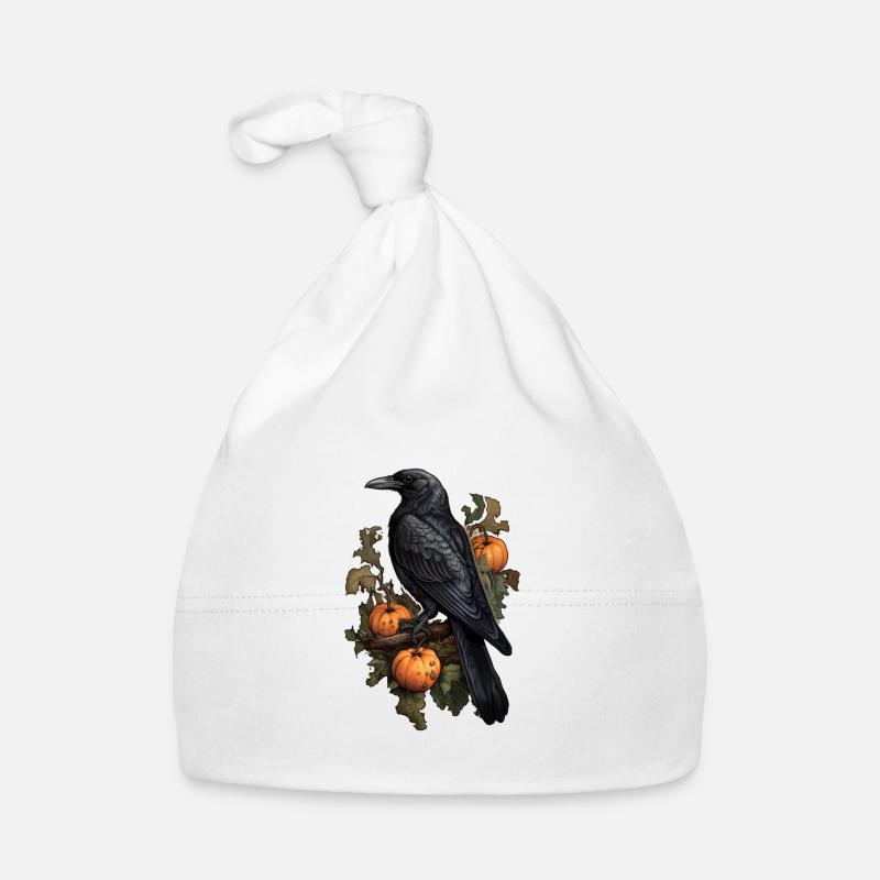 Corbeau sur buisson de citrouille Halloween Bonnet bio Bébé