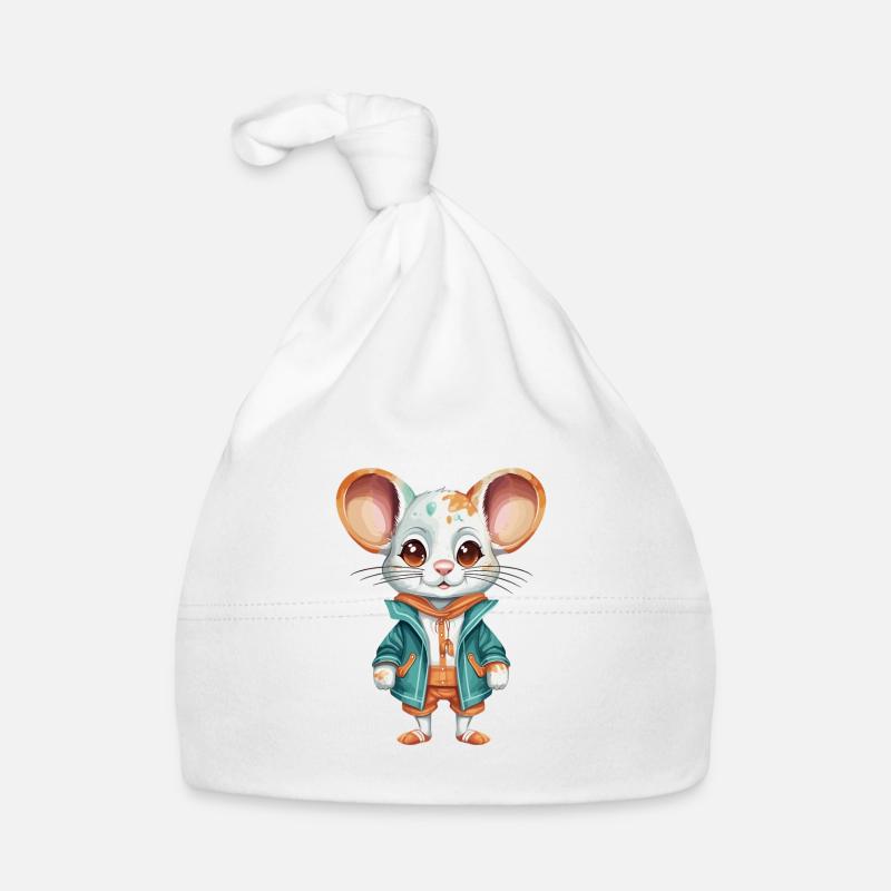Süßes Mäuse Design - Baby Bio-Mütze - Weiß