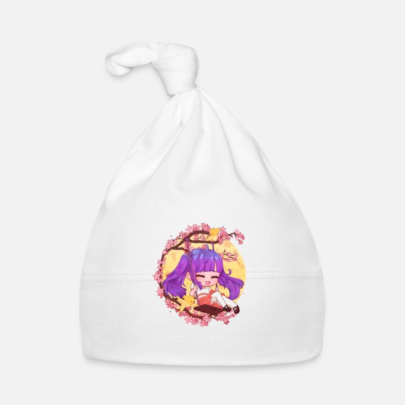 Chibi-Mädchen auf der Schaukel Baby Bio-Mütze