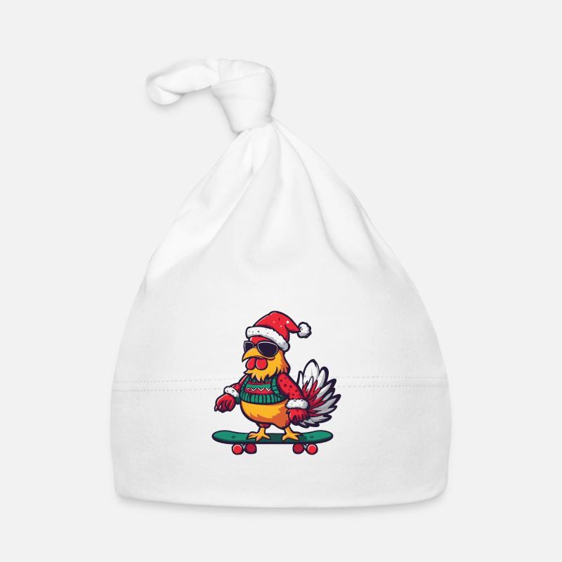 Coq Noël Drôle - Bonnet bio Bébé - blanc