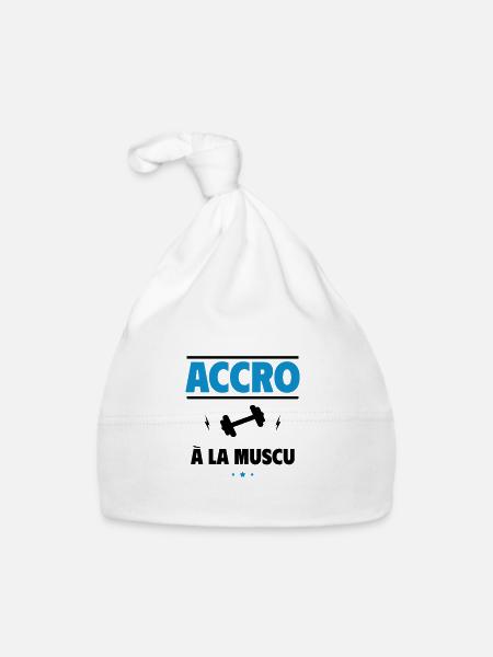 Accro à la muscu,musculation,bodybuilding - Bonnet bio Bébé - blanc - Devant
