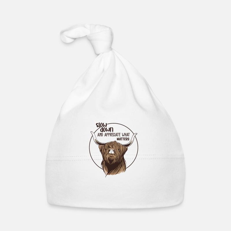 Slow down Cow Scottish Highland Cattle Gift Organic Baby Cap