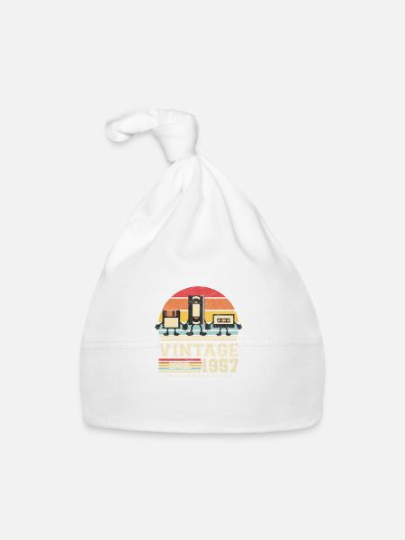 66e anniversaire Mars Né en 1957 Idée cadeau - Bonnet bio Bébé - blanc - Devant
