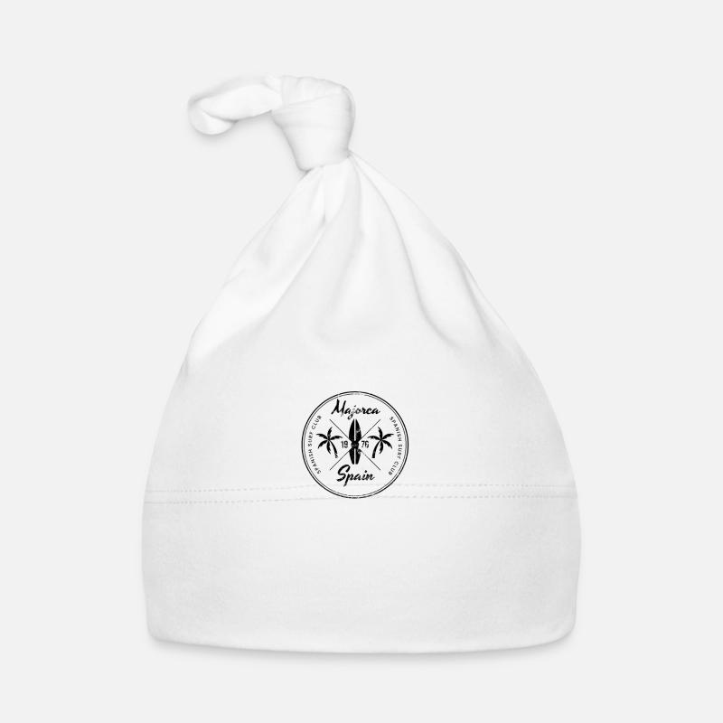 Retro Majorca Spain Beach Surfing Fan Vacation Organic Baby Cap