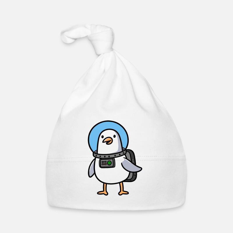 Comic Moin Seagull Astronaut in Space Spacesuit Organic Baby Cap