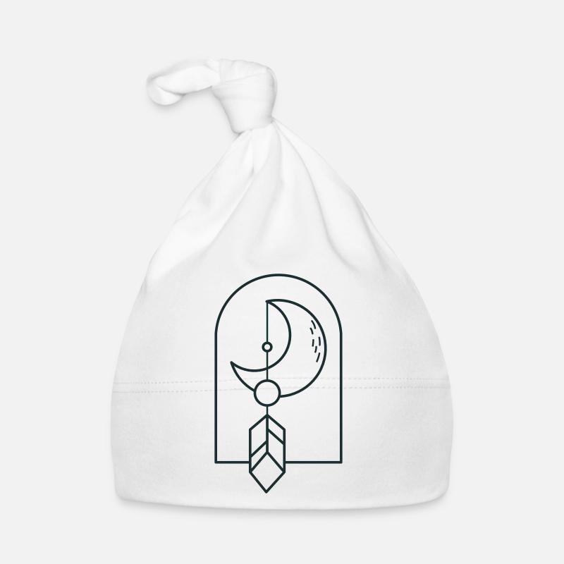 BOHO moon and drop feather on an arc Organic Baby Cap