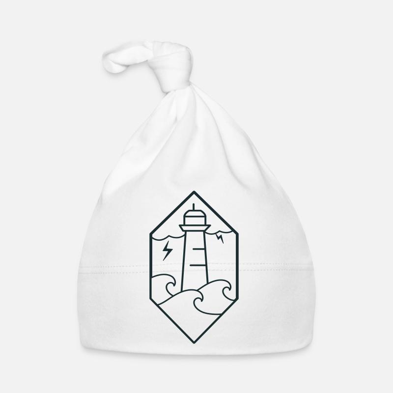 Stormy lighthouse on ocean waves with lightning Organic Baby Cap