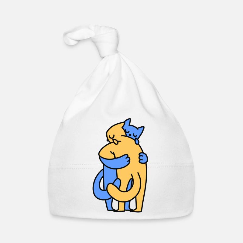 Two cats hugging. Yellow and Blue. Organic Baby Cap