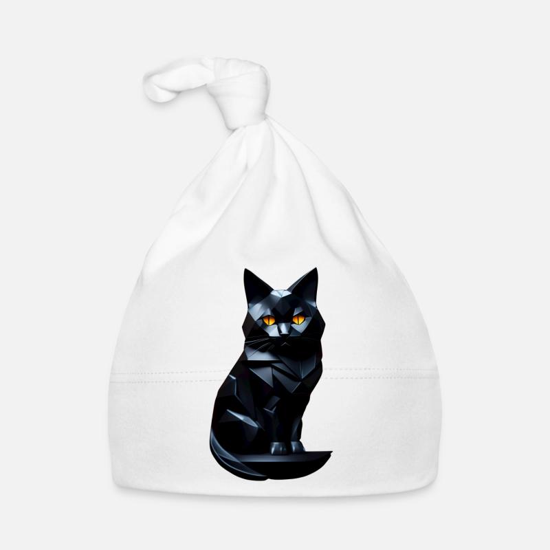 Chat noir de face origami Bonnet bio Bébé
