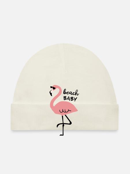 Flamingo with sunglasses and saying beach baby - Organic Baby Cap - white - Front