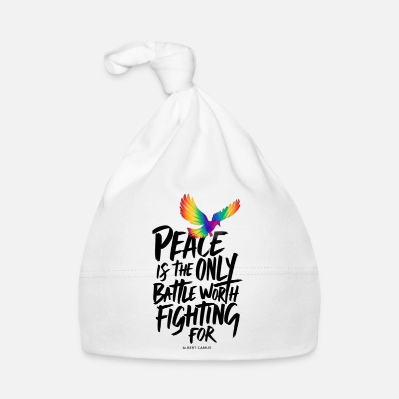 Fiery Rainbow Dove with Peace Text Organic Baby Cap