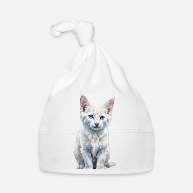 Chaton aux yeux bleus - Bonnet bio Bébé - blanc