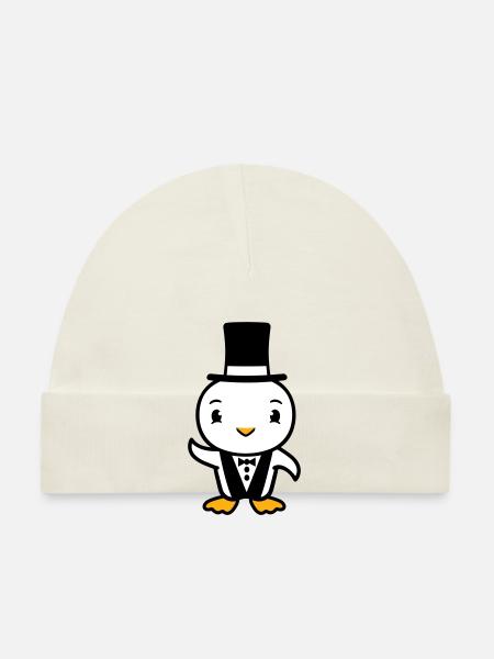 oiseau mari chapeau haut de forme costume mariage riche - Bonnet bio Bébé - blanc - Devant