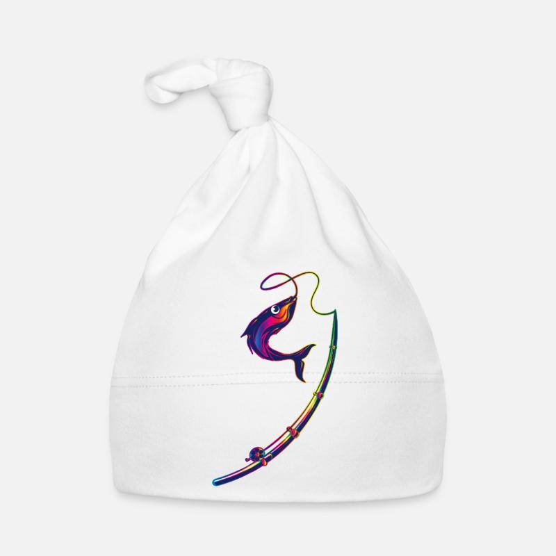 Poisson coloré sur canne à pêche aux couleurs de l’arc-en-ciel Bonnet bio Bébé