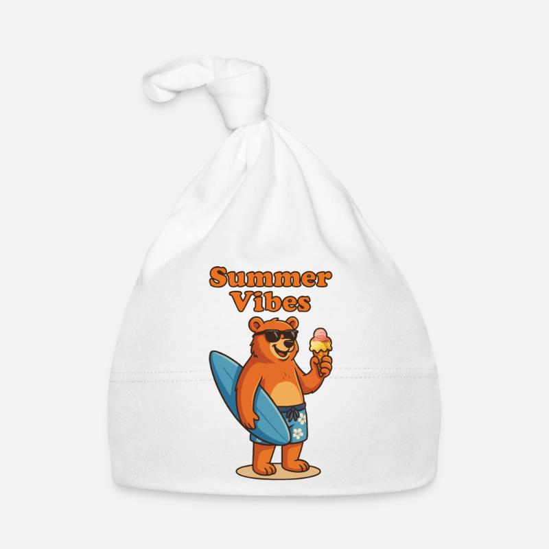 Summer Vibes Bear - Sommerbär mit Eis - Baby Bio-Mütze - Weiß