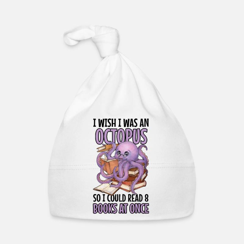 Lesender Oktopus im Bücherstapel Buch Geschenk Baby Bio-Mütze