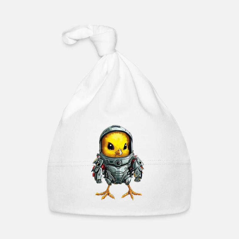 Poulet en costume de mécha, conception de robot futuriste - Bonnet bio Bébé - blanc