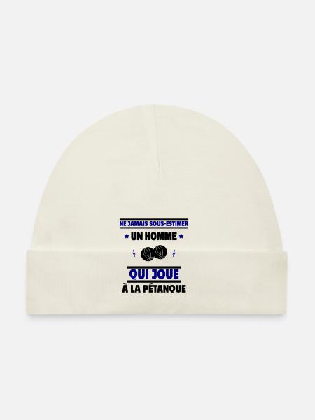 un homme qui joue à la pétanque - Bonnet bio Bébé - blanc - Devant