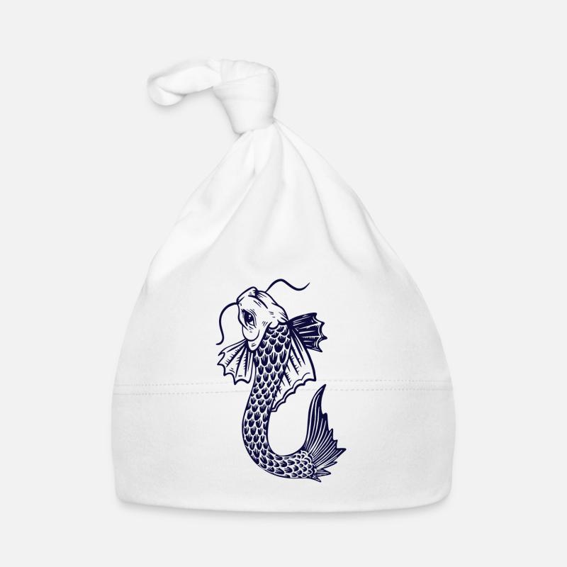 Illustration de l'art japonais de la carpe koï - Bonnet bio Bébé - blanc