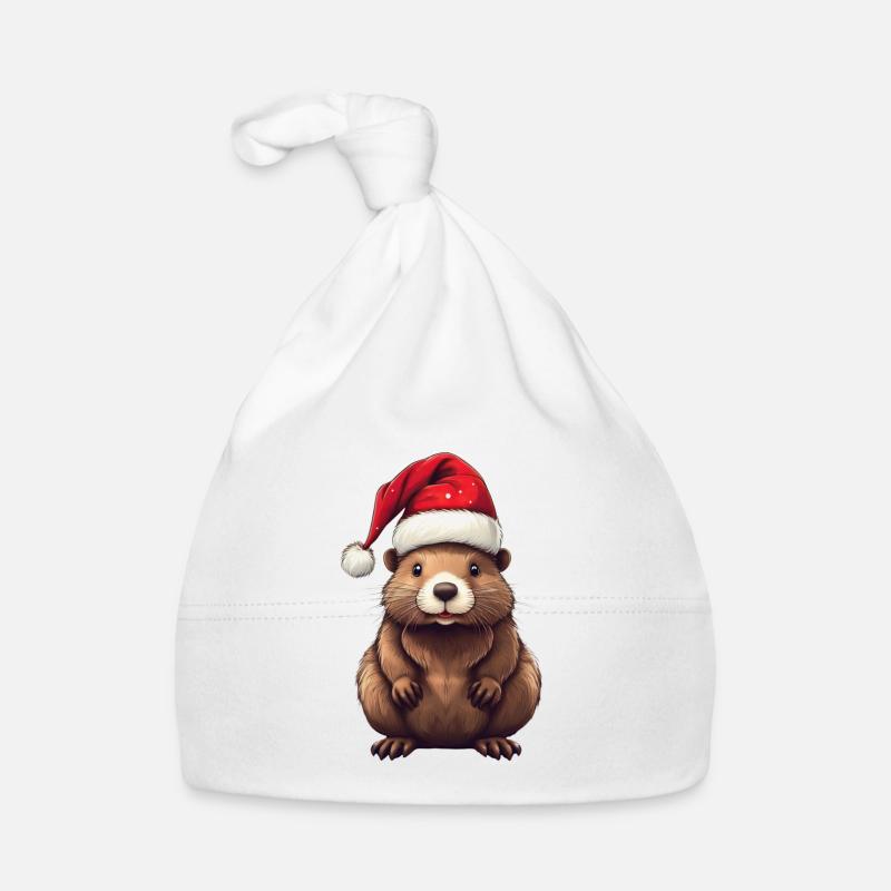 Süßer Biber mit Weihnachtsmütze Baby Bio-Mütze
