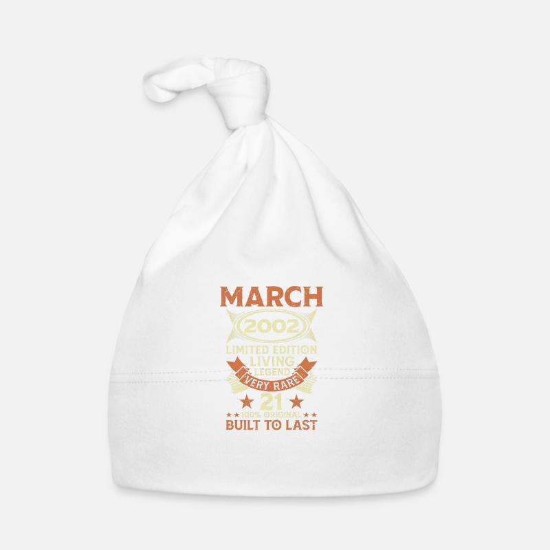 21e anniversaire Mars Né 2002 Idée cadeau - Bonnet bio Bébé - blanc