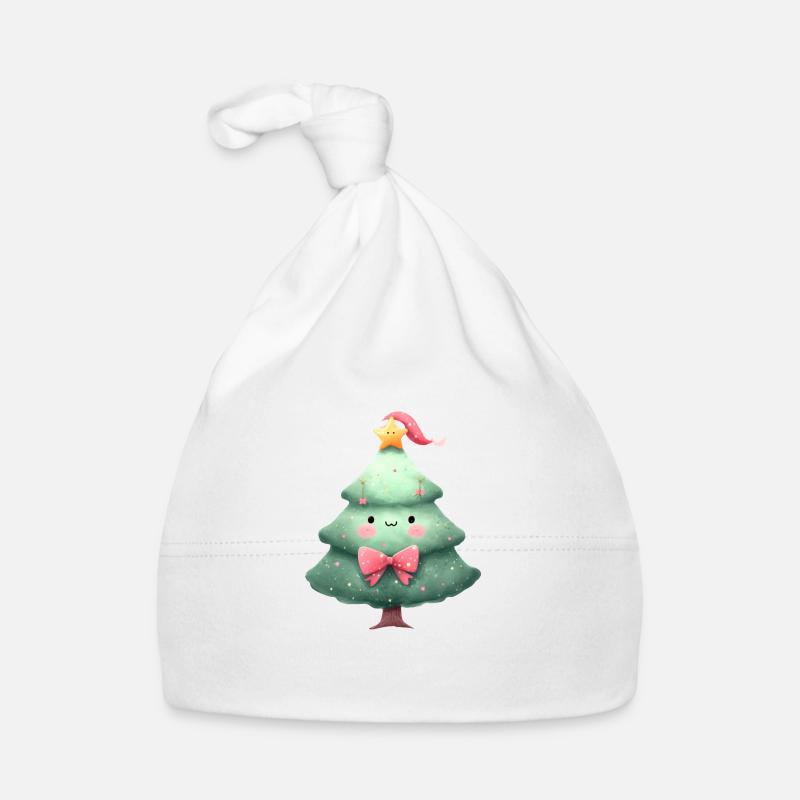 Cute Christmas tree with hat and bow Organic Baby Cap