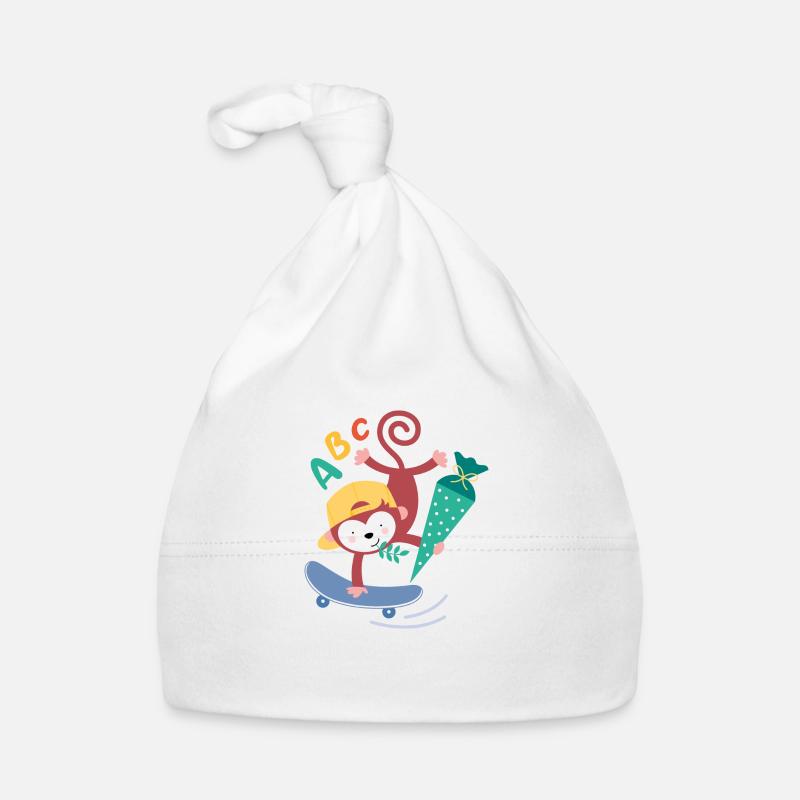 Monkey on skateboard with school cone schoolchild Organic Baby Cap