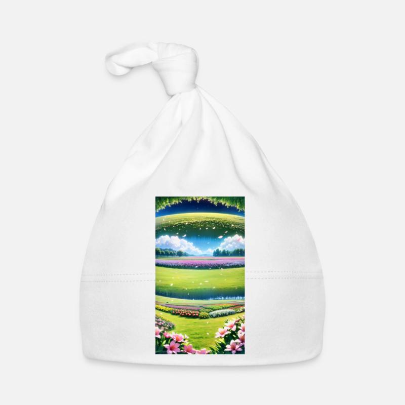 Paysage avec 4 zones, IA générative - Bonnet bio Bébé - blanc