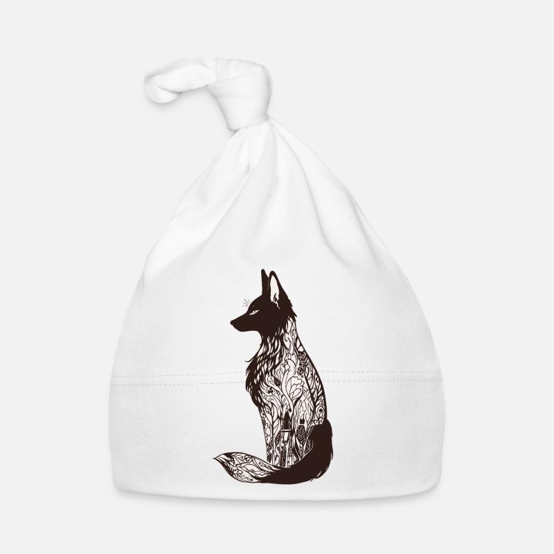 Silhouette de renard complexe avec des motifs floraux Bonnet bio Bébé