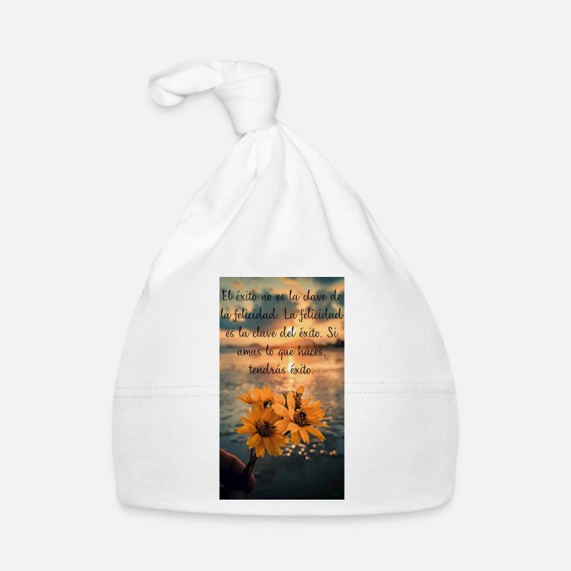 Citation inspirante au coucher du soleil avec des fleurs - Bonnet bio Bébé - blanc