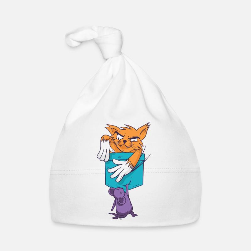 Playful Cat with Mouse Pattern Organic Baby Cap