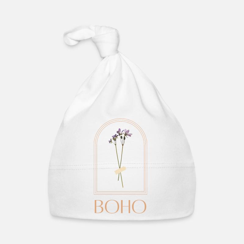 Bouquet de fleurs boho dans un cadre arche - Bonnet bio Bébé - blanc