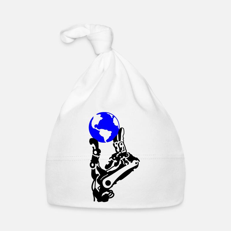 Globe in robot hand Organic Baby Cap