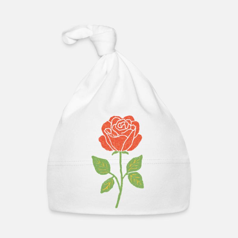 Red Rose Line Illustration Organic Baby Cap