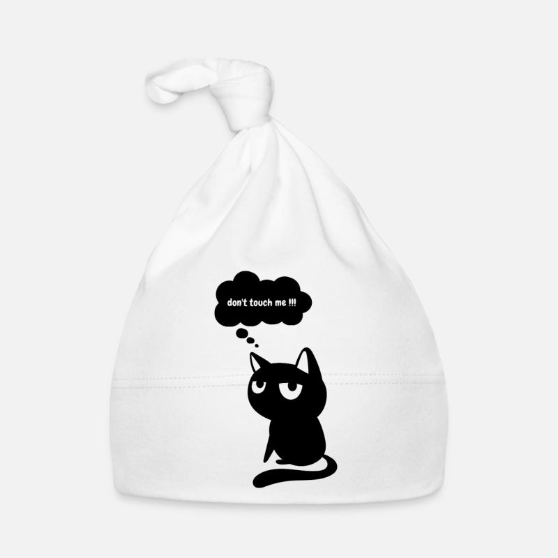 Chat drôle « Ne me touche pas » - Bonnet bio Bébé - blanc