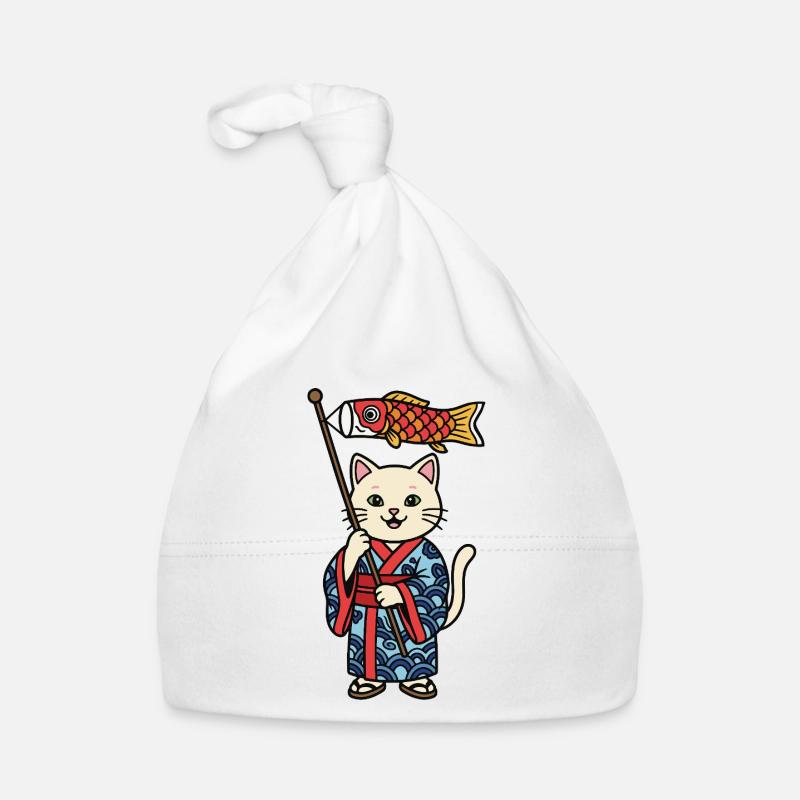 Chat japonais avec drapeau poisson Bonnet bio Bébé