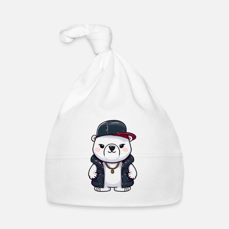 Gangster Eisbär mit Goldkette und Basecap Baby Bio-Mütze