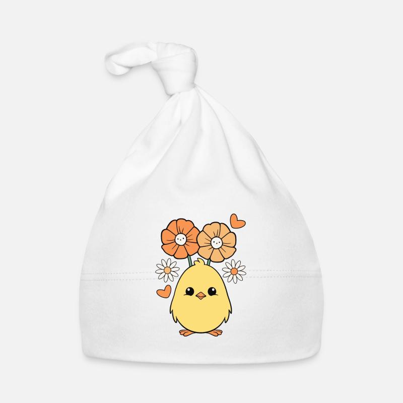 Chick, Chicken, Spring, Flowers, Summer, Easter, Garden Organic Baby Cap
