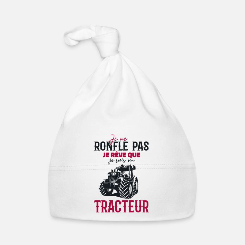 Je ne ronfle pas je rêve que je suis un tracteur - Bonnet bio Bébé - blanc