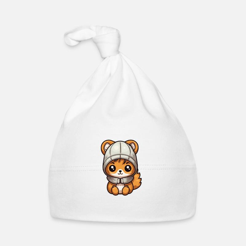 Écureuil Animal d’hiver mignon bande dessinée - Bonnet bio Bébé - blanc