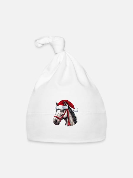 Noël tête de cheval Noël - Bonnet bio Bébé - blanc - Devant