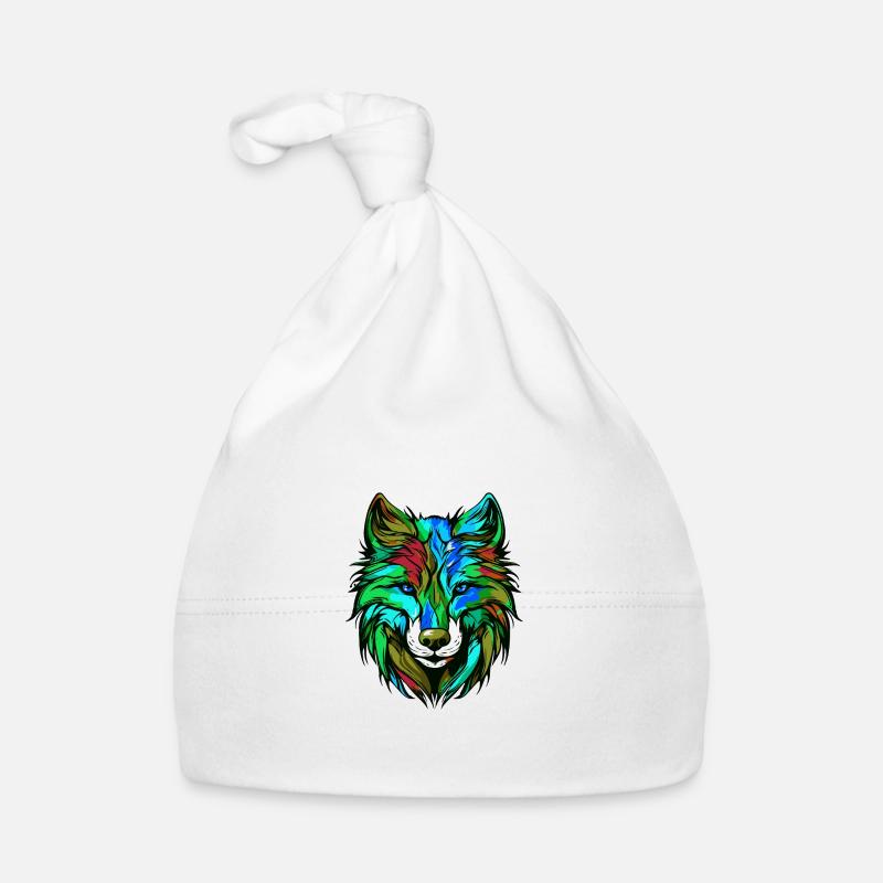 Wolf Porträt Bunt Baby Bio-Mütze