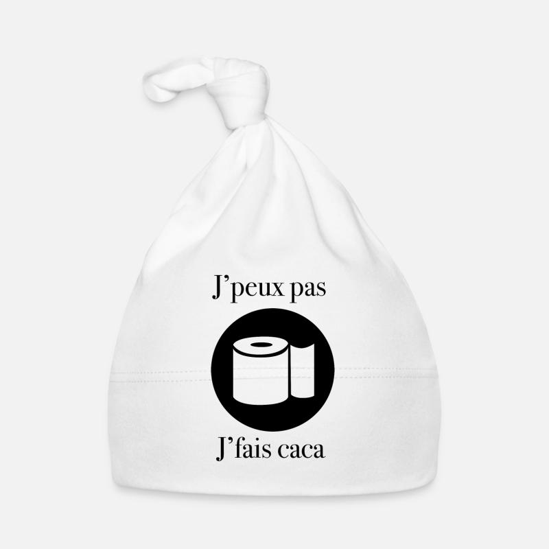 j peux pas j fais caca - Bonnet bio Bébé - blanc