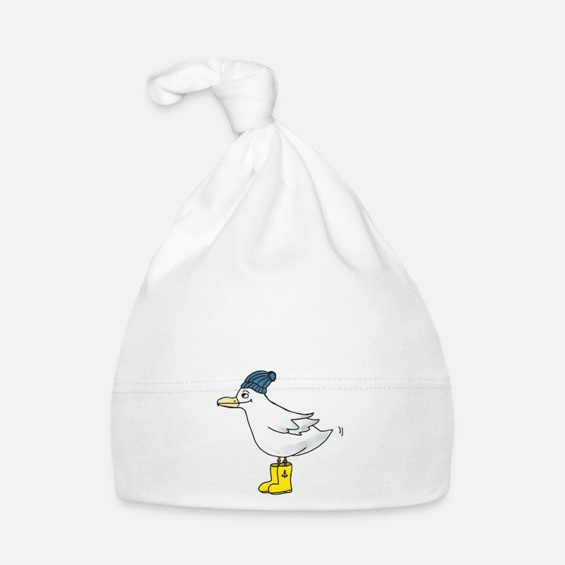 Möwe mit Gummistiefeln - Baby Bio-Mütze - Weiß