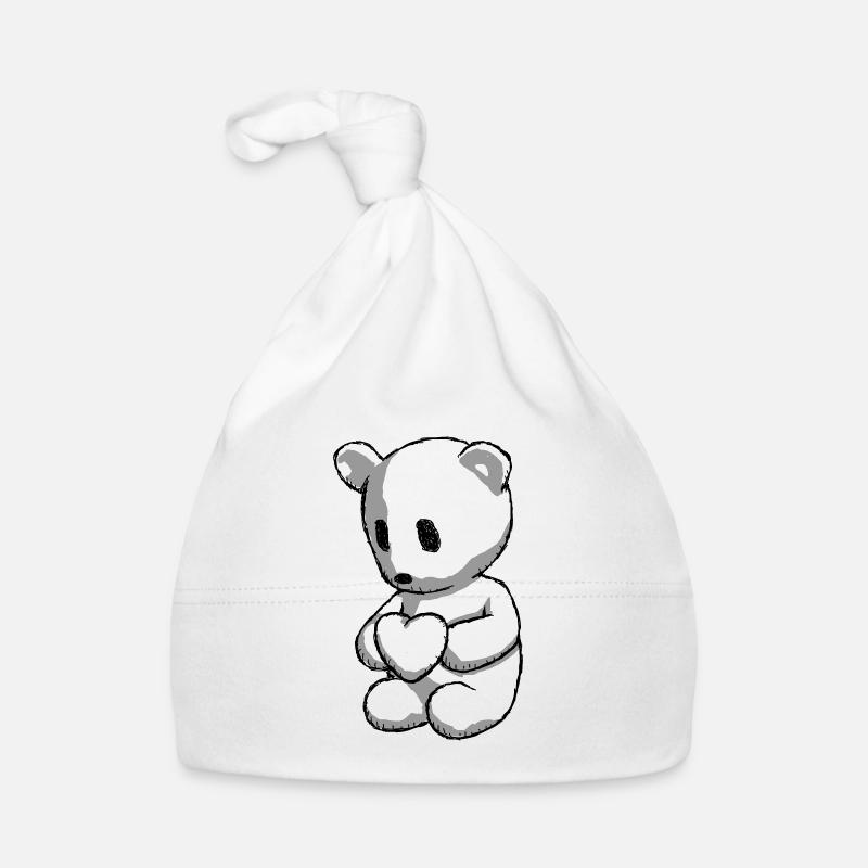 Teddy bear with heart - Organic Baby Cap - white