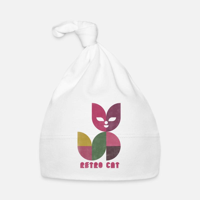 Retro Katze - Baby Bio-Mütze - Weiß