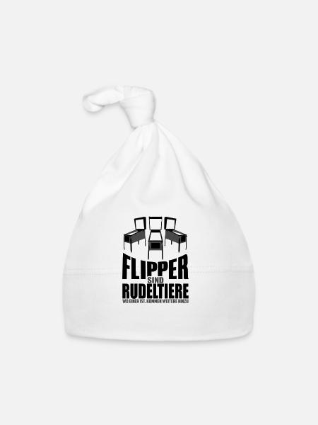Flipper sind Rudeltiere | Pinball Farben änderbar - Baby Bio-Mütze - Weiß - Vorne